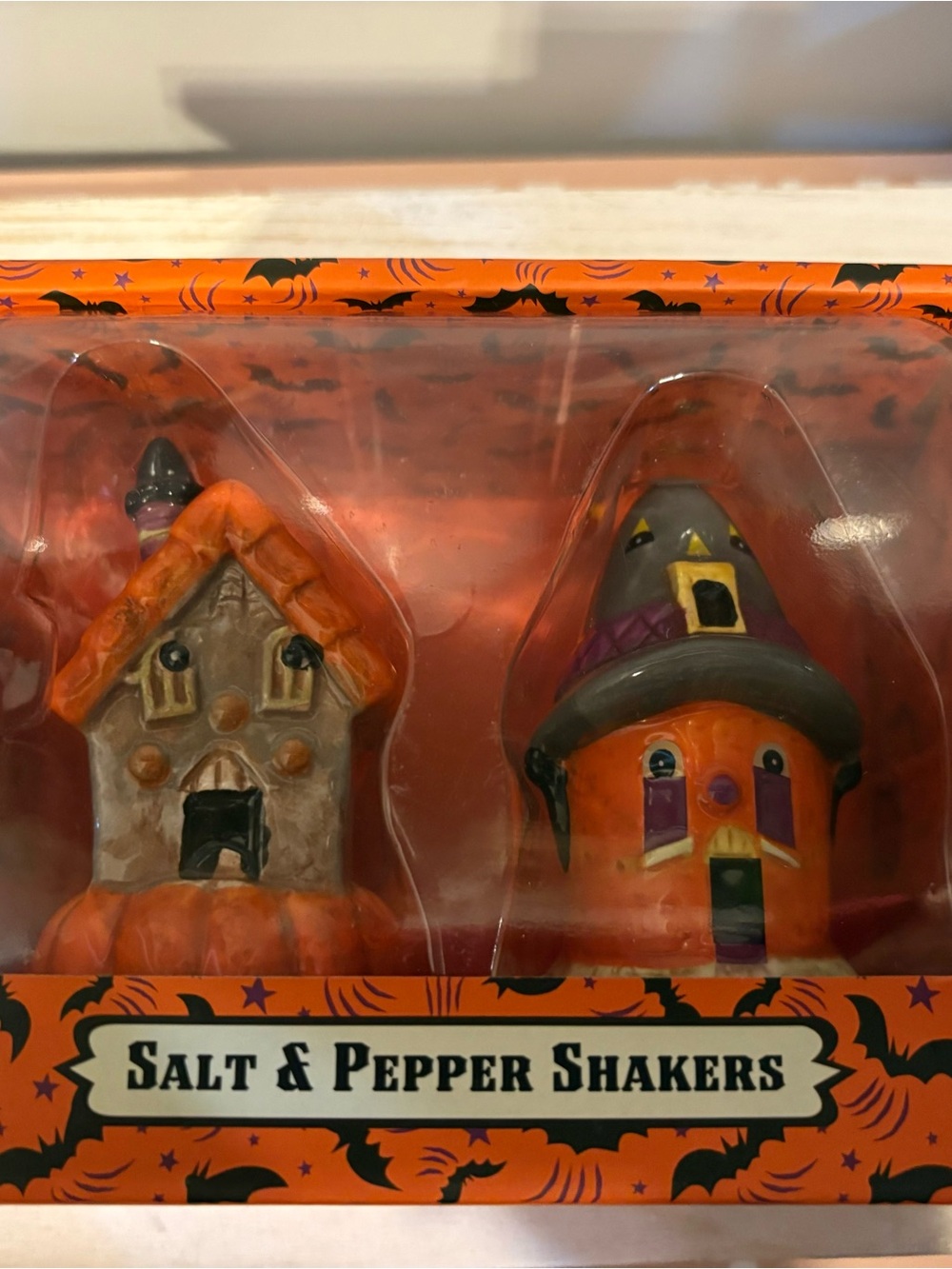 Johanna Parker Halloween Orange Haunted House Salt & Pepper Shakers